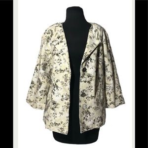 J jill floral ivory cape jacket with pockets M